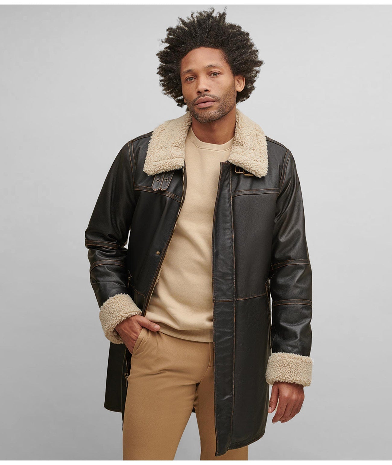Men's B7 Bomber Shearling Leather Coat In Dark Brown